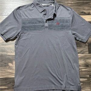 Travis Mathew Slate Grey Short-Sleeve Polo with Chest Stripe